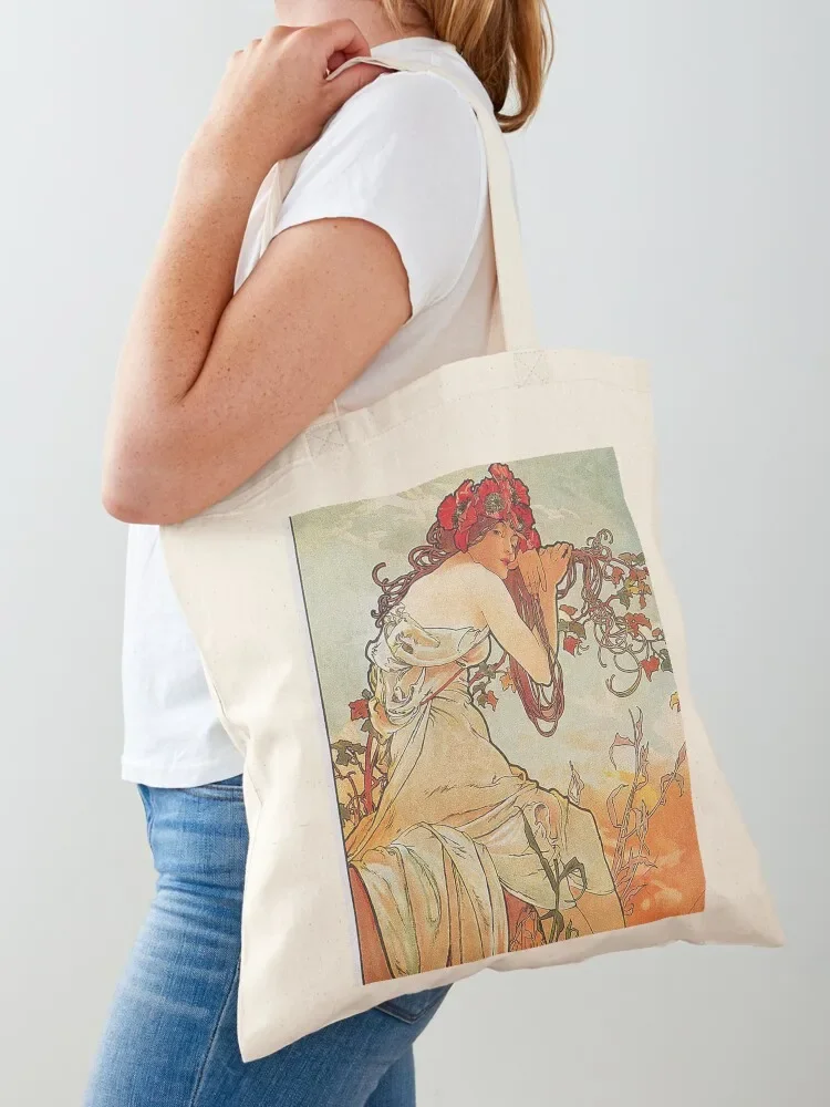 Summer - Alphonse Mucha - 1896 Tote Bag reusable grocery bags Canvas shoulder bag handbag bag for beach