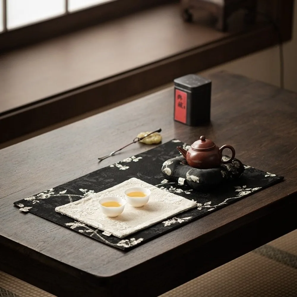 Embroidery Design Plum Blossom Tea Mat Heat Insulation Dry Bubble Brocade Tea Mat Anti-Scalding Absorbent Fabric
