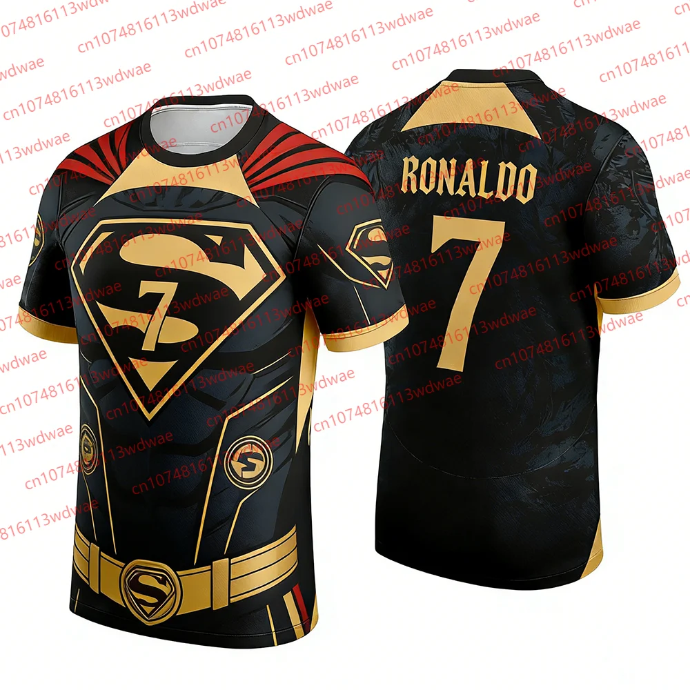 

Супергерой Роналду 7, Супермен, золотая версия, футбольный трикотаж, мужская повседневная спортивная футболка, модная модная одежда с короткими рукавами для фанатов, топ
