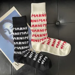 Trendy Funny Crew Letter Socks Ins Net Celebrity Black White Full Print Sports Middle Tube Sock Cotton Men Women Couple Socks
