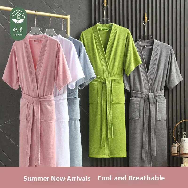 Lightweight Long Sleeve Hotel Bathrobe Beauty Salon Kimono Style Towel Material Robe for Men Women Spring Summer Seasonal Wear