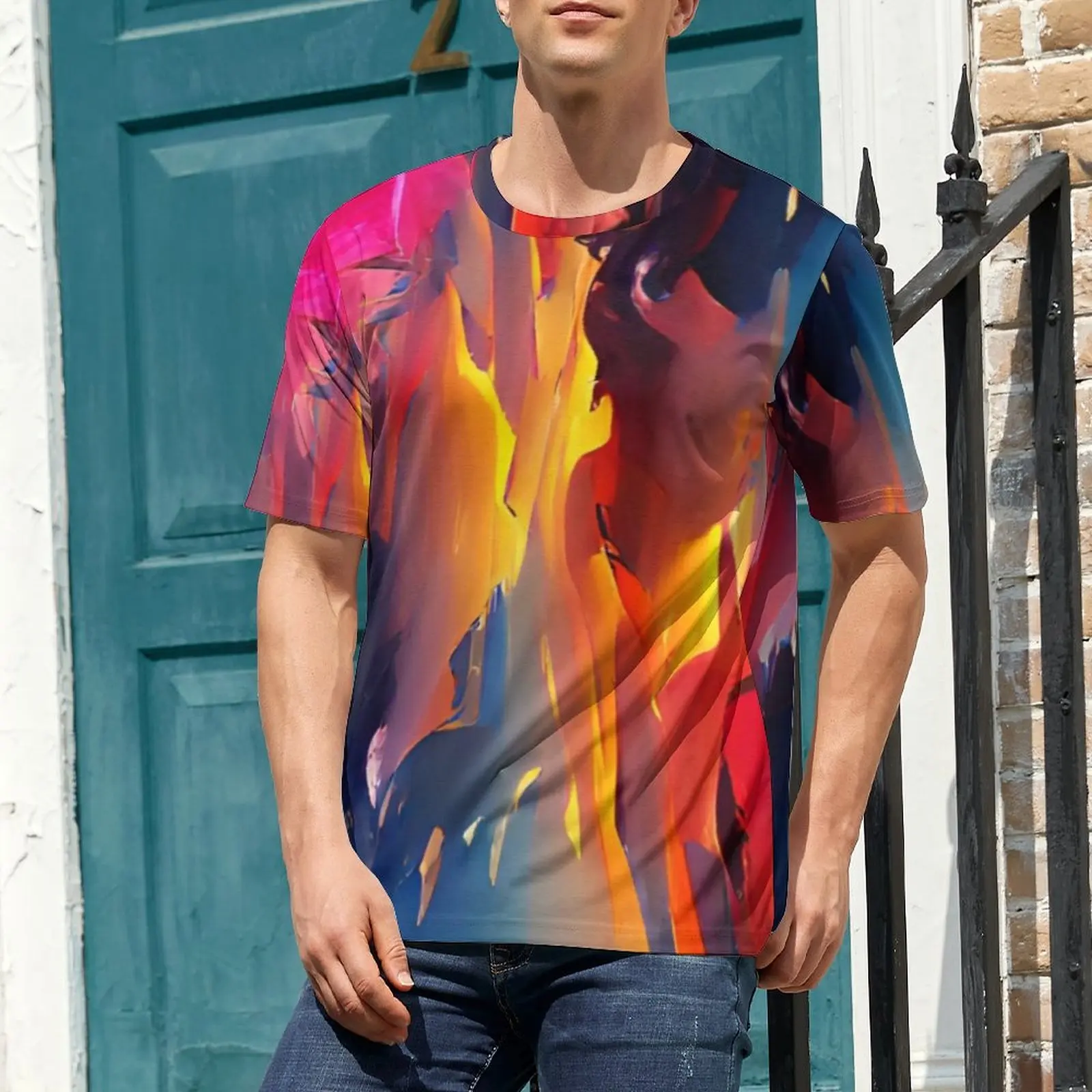 Black Sunset T Shirt For Mens Abstract Print Custom O Neck T-Shirts Summer Retro Tops Short-Sleeve Funny Oversized Tee Shirt