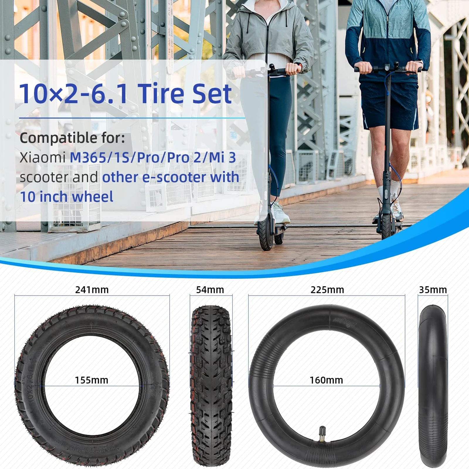 Ulip 10Inch 10x2-6.1 Off-road Tire With Inner Tube For Xiaomi M365 Pro Pro2 1S MI3 Lite E-scooter Thickened Wear-resistant Tyres