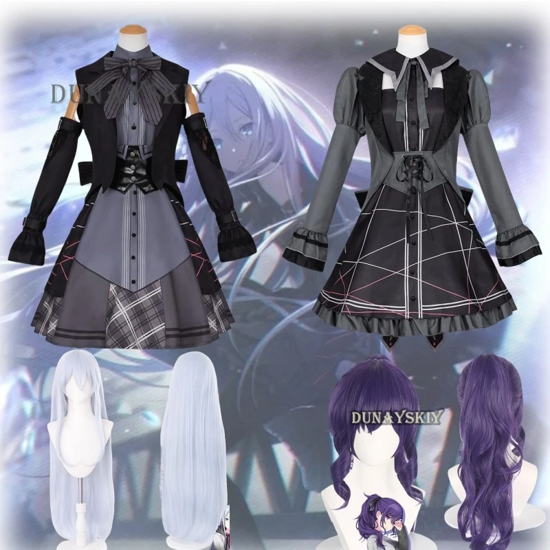 Conjunto de vestido preto Lolita para meninas, projeto Sekai, Asahina, Mafuyu, Yoisaki, Kanade, anime, jogo, cosplay, festa de Halloween