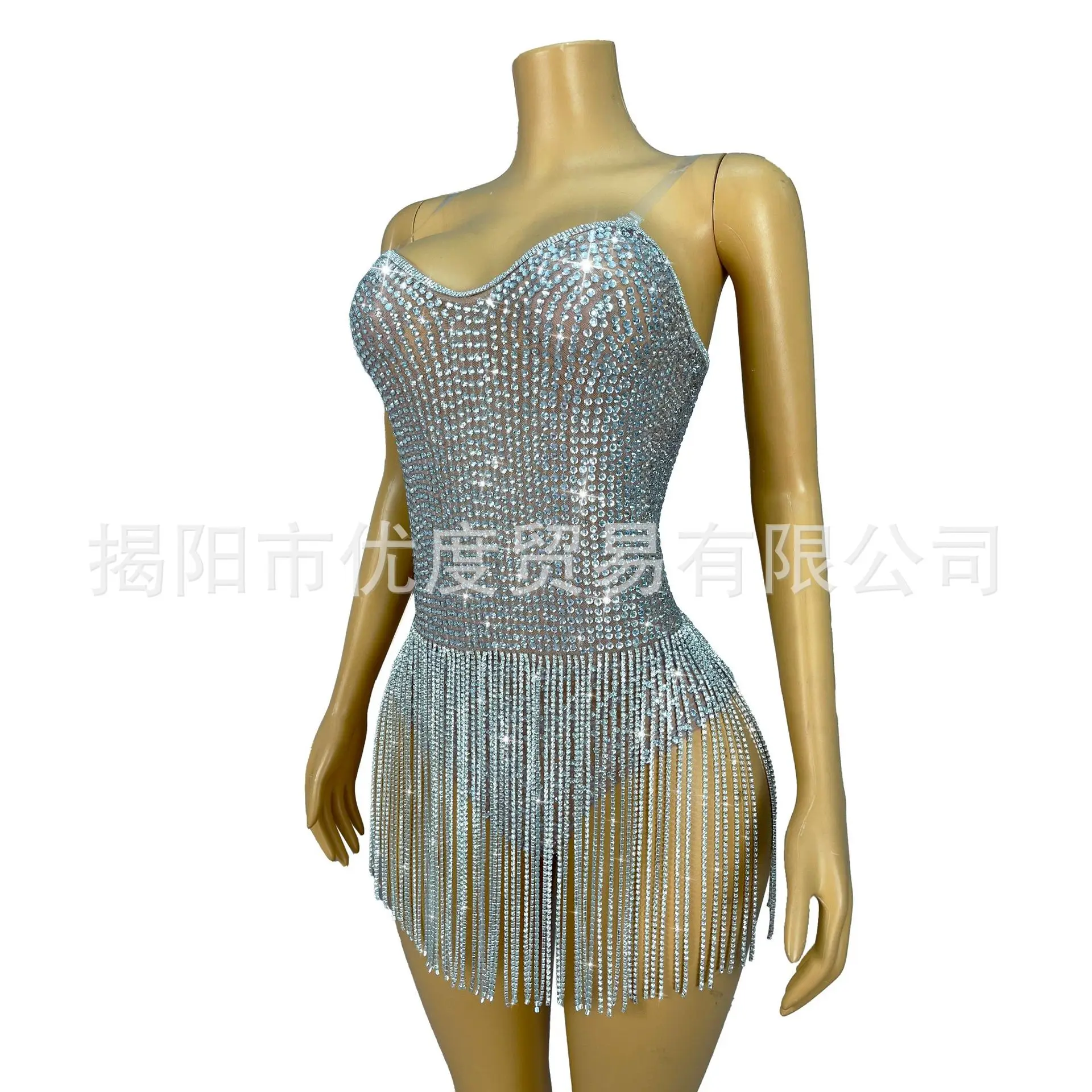 Fashion Rhinestone Diamond Chain Suspender Glam Cocktail Party Night Party Singer Performance Briefs Full Of Star Chains Vestito