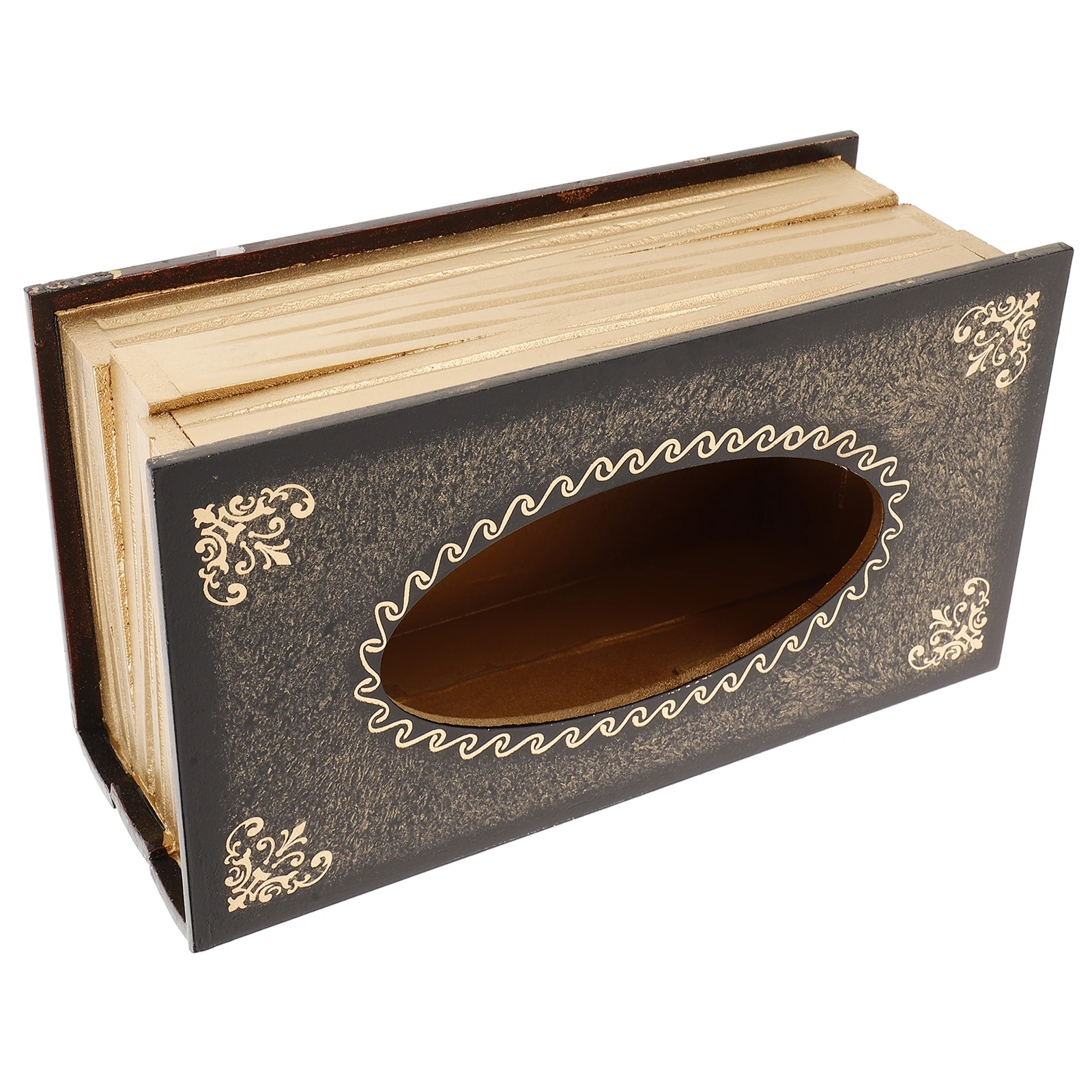 

Wooden Tissue Box Retro Book Design Facial Tissue Holder Smooth Open for Bathroom Office Living Room Car