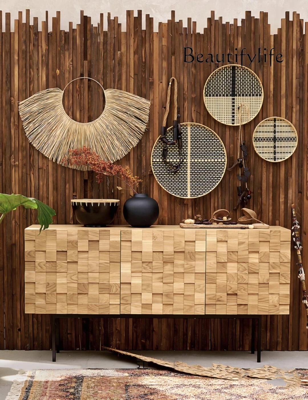 

Medieval style solid wood dining side cabinet carved storage French retro living room designer fashion