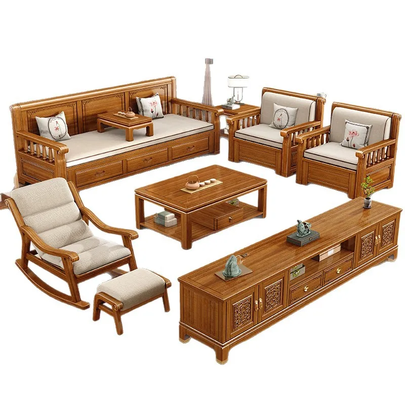 New Chinese solid wood Arhat bed living room small apartment Arhat couch dual-purpose push-pull folding sofa bed