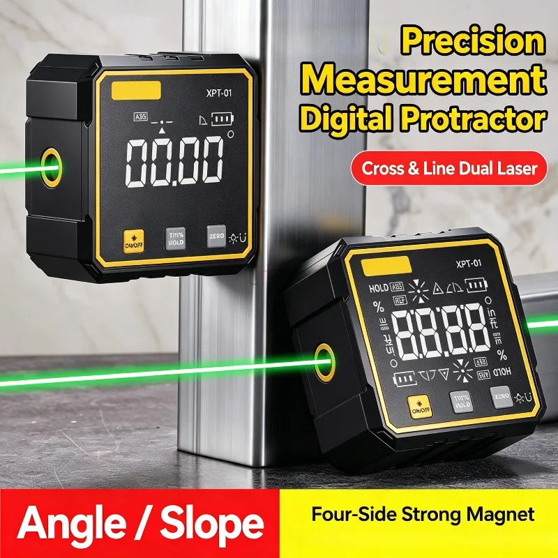 New 4-Side Magnetic Rechargeable Digital Inclinometer High Precision Mini Level Woodworking Electronic Angle Measuring Tool