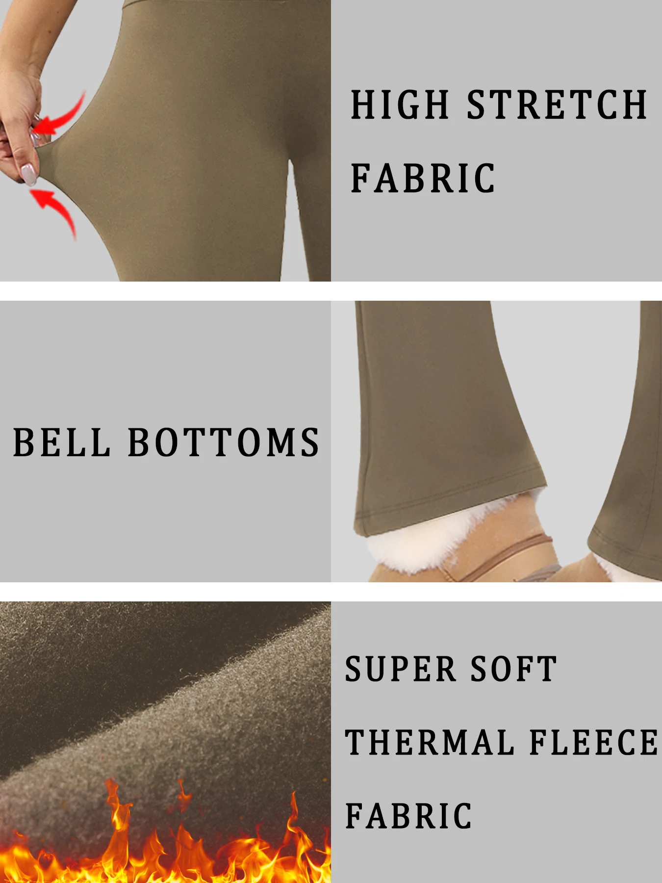 Leggings con forro polar para mujer, pantalones acampanados súper suaves de cintura alta con función de control de barriga. Ropa informal Ocio en casa