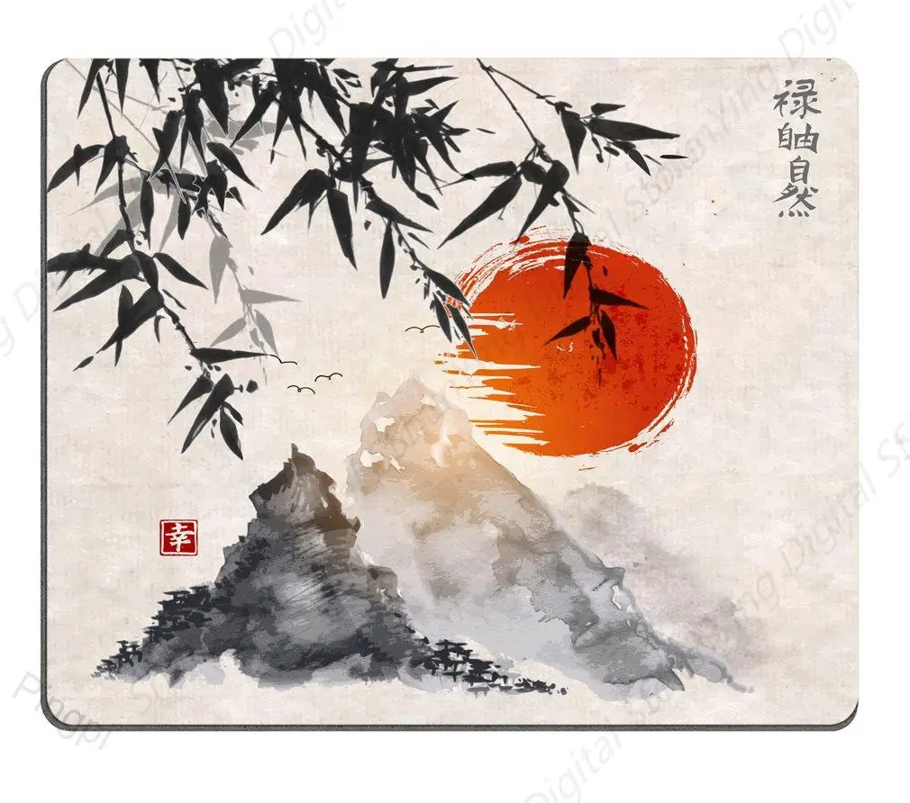 Tapis de souris japonais arbre soleil montagne, 25x30cm, adapté aux jeux, ordinateur portable de bureau