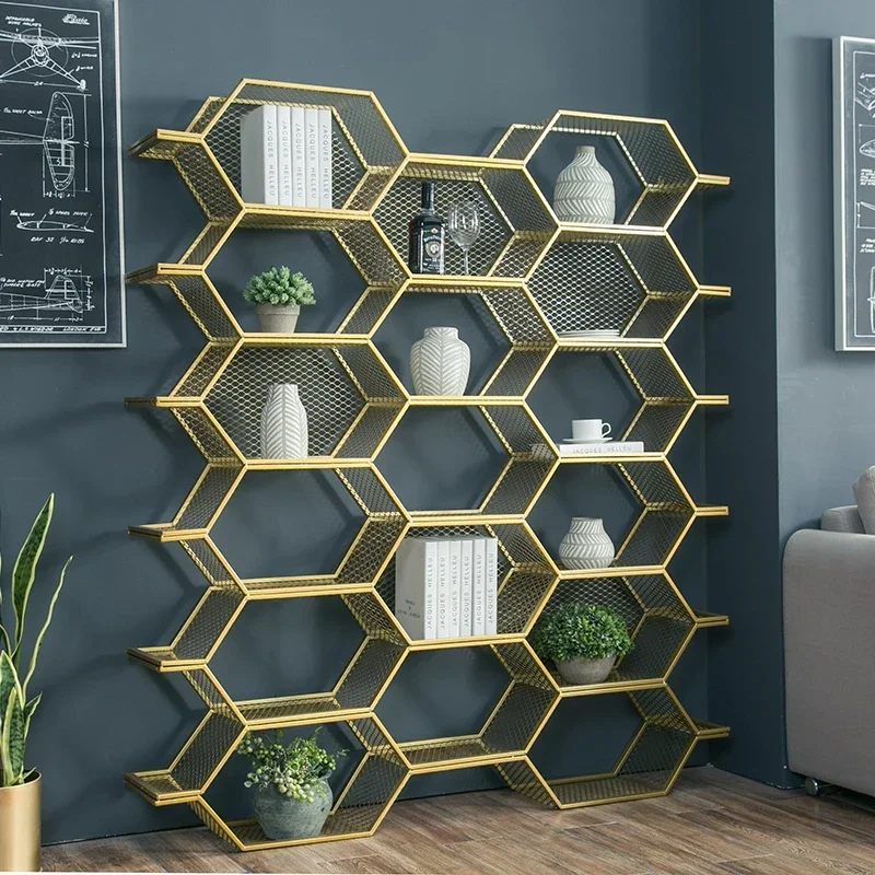 

Honeycomb Creative Bookshelf Golden Shelf Floor