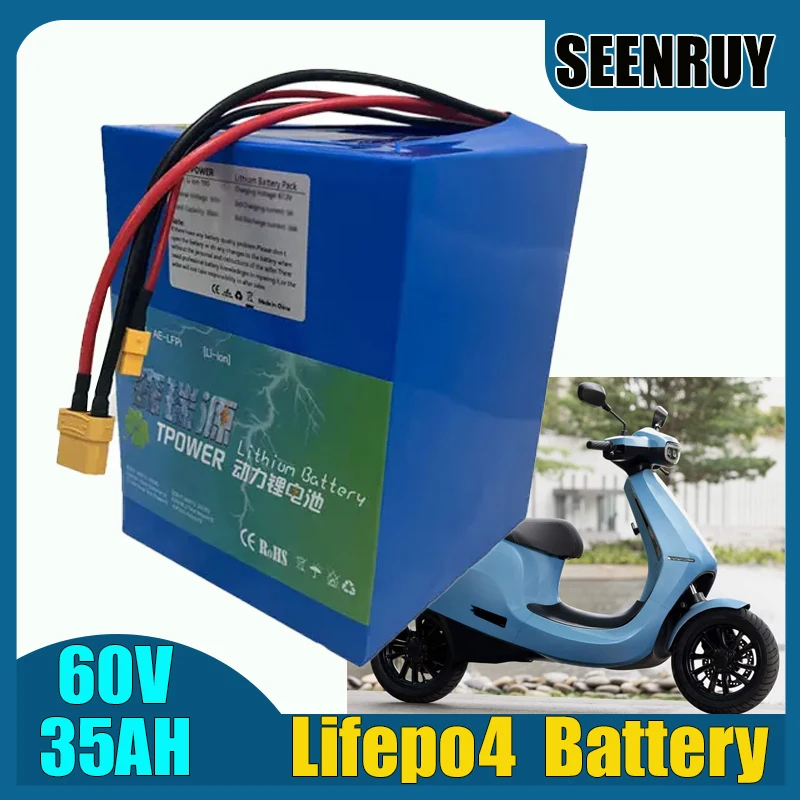 

LI-IRON 60V 35AH Lifepo4 Battery XT90 with BMS 30A 50A 80A 100A For Motorcycle Food Truck Sightseeing Vehicle Golf Cart Forklift