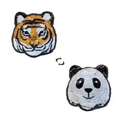 Panda Patch Reversible Change Tiger Sequins Applique Clothing Sticker