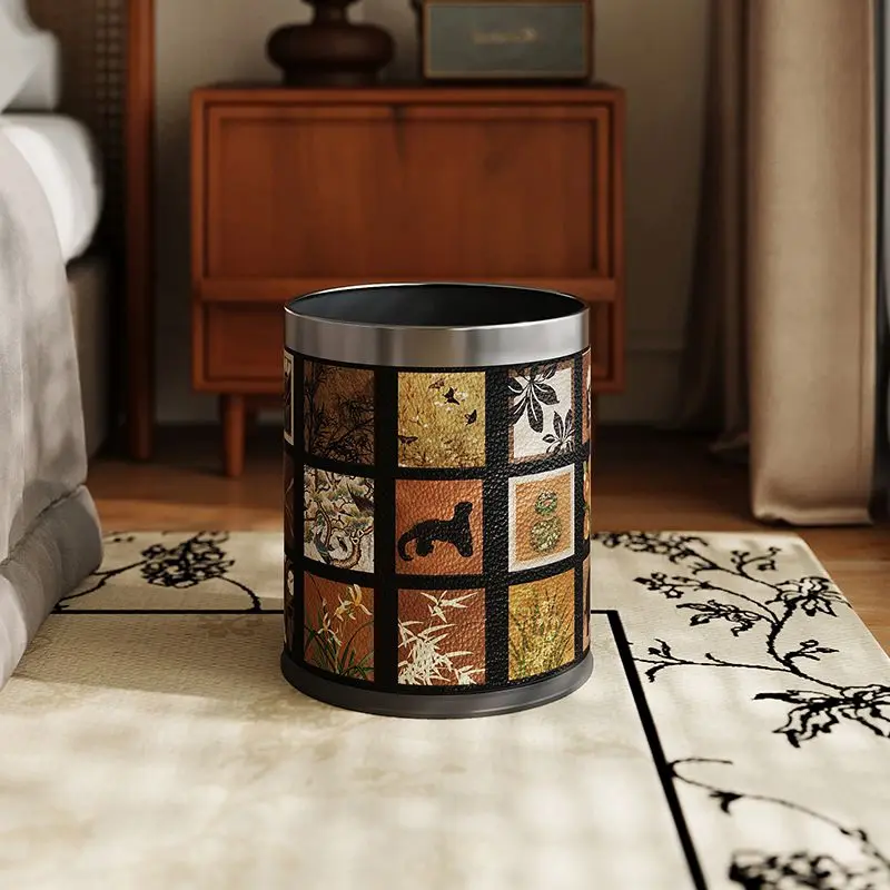 

Trashcan Creative High-grade New Chinese High Appearance Level Large Capacity Household Living Room Bedroom Paper Basket