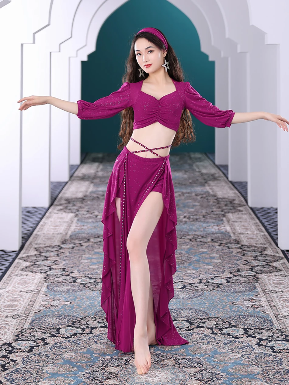 Buikdans Prestaties Kleding 2-delige Set Top en Rok Voor Volwassen Vrouwen Oefenkleding Outfit Stage Performance Kostuum