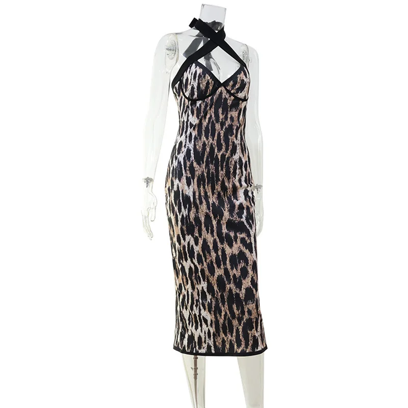 

Vintage Leopard Print Slim Fit Women's Dress