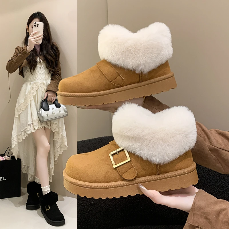 

2025 Новые зимние ботинки на плоской подошве для женщин, большие размеры, хлопковые ботинки на толстой подошве и массивной платформе, женские зимние теплые удобные повседневные ботинки