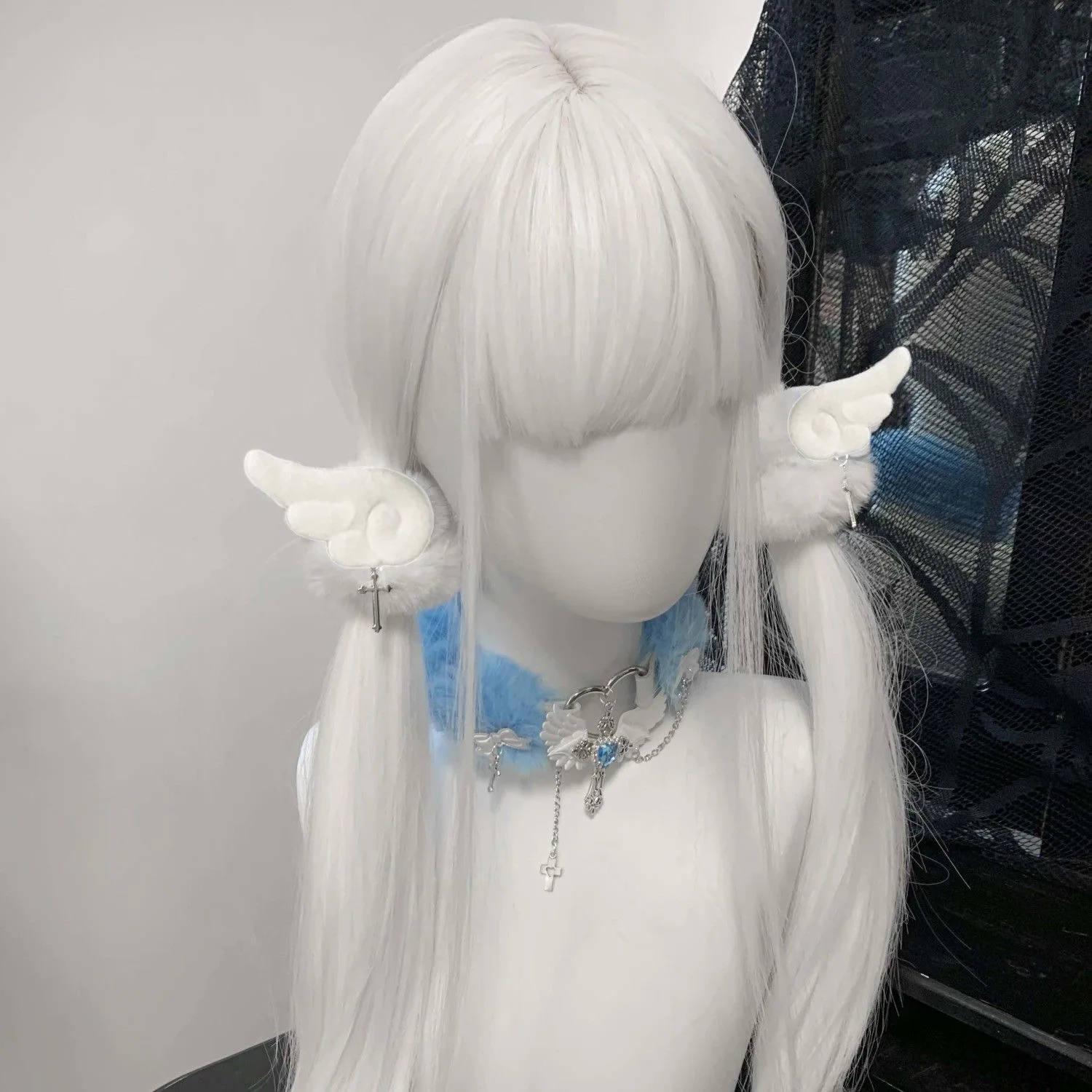 

1 Pair Angel Wings Soft Plush Hair Scrunchies White Black Fur Hair Tie Y2K Girl Harajuku Gothic Original Subculture Accessories