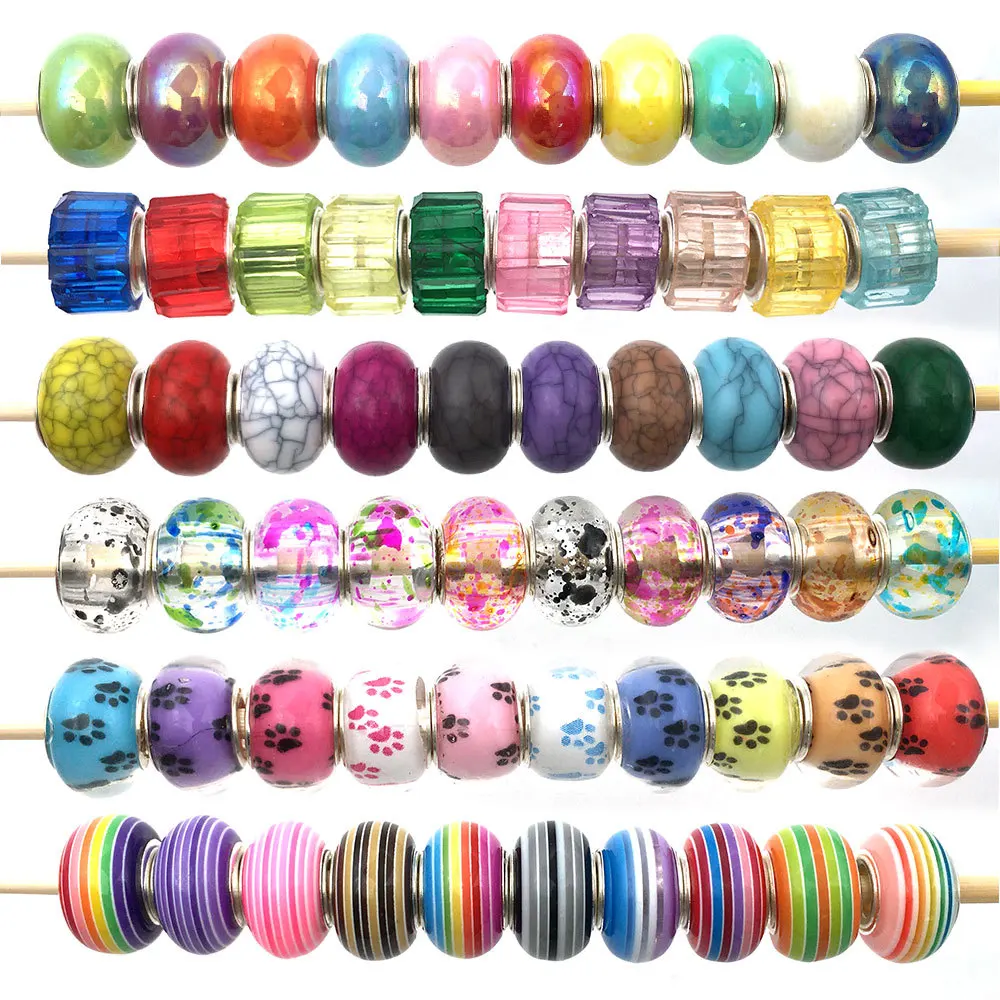 20pcs Colorful Clear Large Hole Loose Spacer Beads Charms Pandora Glass Beads for Jewlery Making DIY Bracelet Necklace