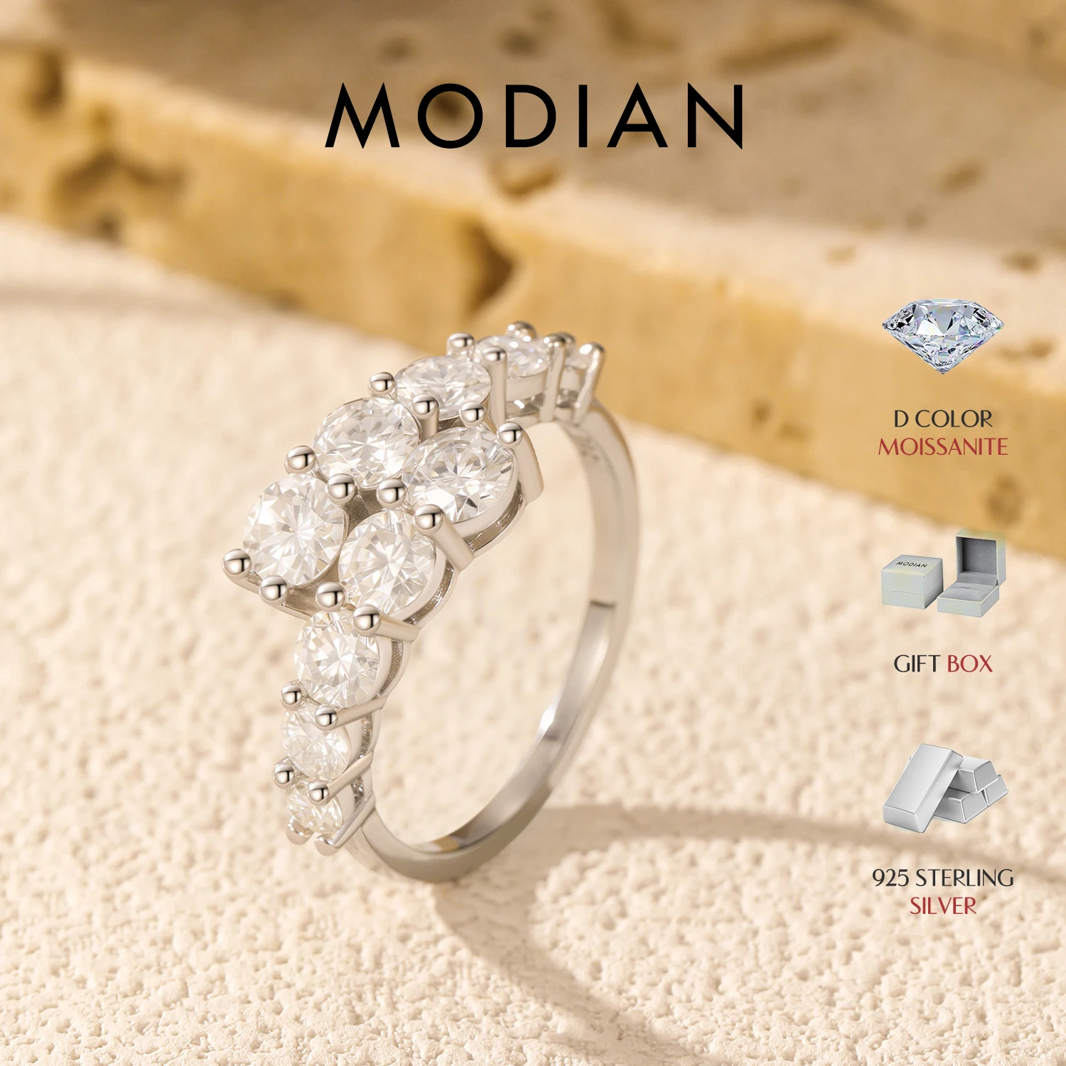 MODIAN D Color Moissanite Eternity Band Ring 925 Sterling Silver Luxury Geometric Ring For Women Wedding Engagement Fine Jewelry