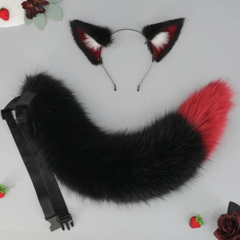 Wolf Ears Headband Fluffy-Anime Tail-Fox Ear Headwear-Fox Tail Halloween Costume Accessories for Carnivals Parties
