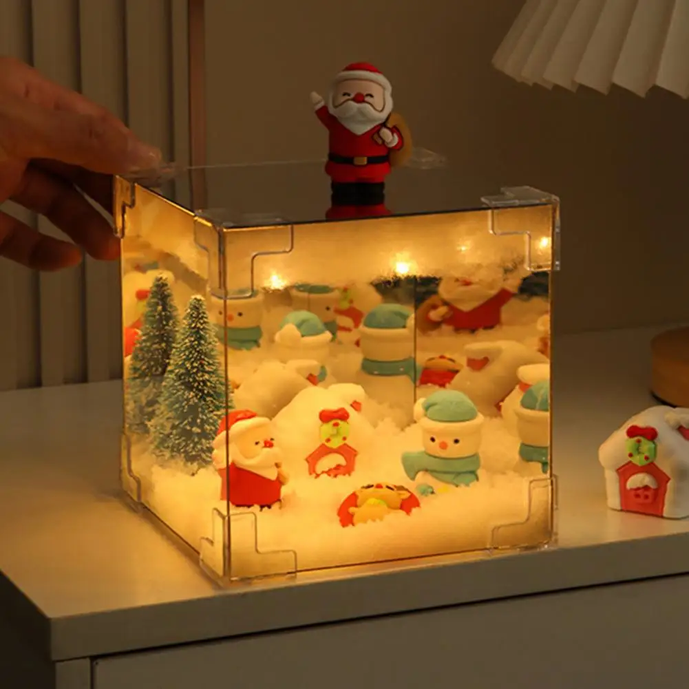 Handgemaakt nachtlampje Feestelijke kerstsneeuw Scène Nachtlampje USB-aangedreven doe-het-zelf-knutselproject met kerstman-sneeuwman