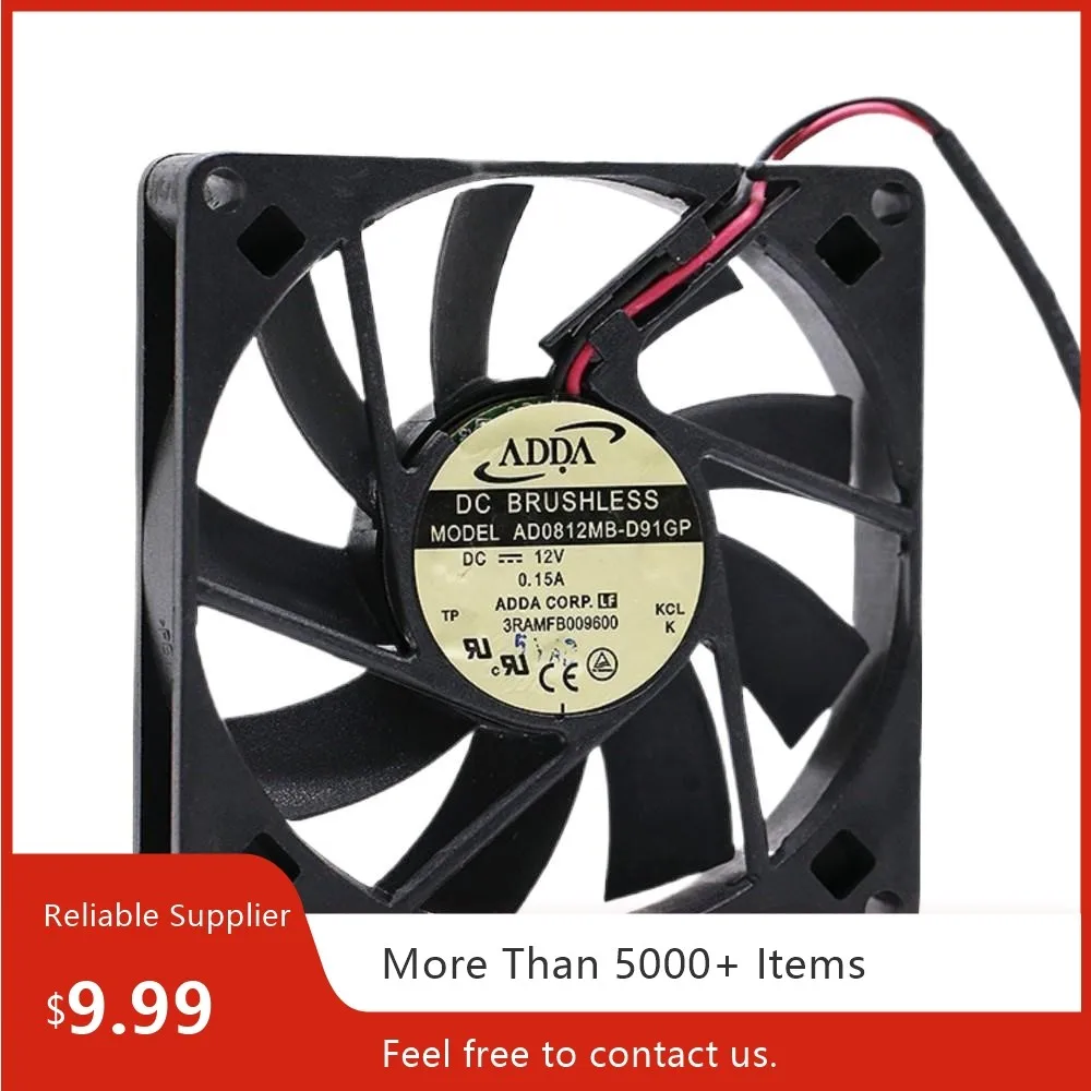 80mm 12V Ultra Thin Fan for ADDA AD0812MB-D91GP Cooling Fan, 0.15A, 8015 Chassis 2-Wire, Compact Design