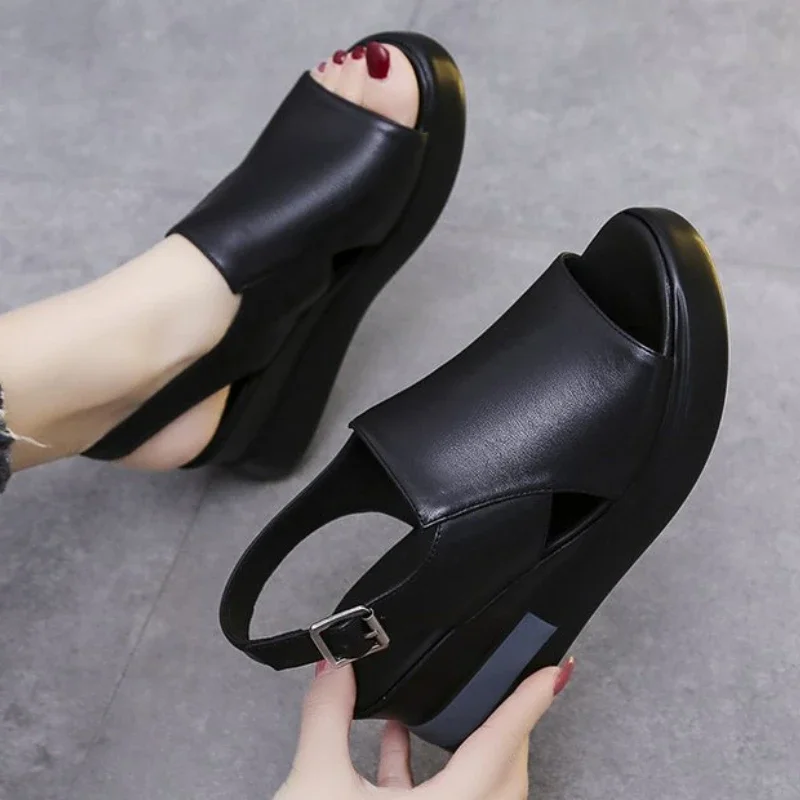 

Thick Soled Slanted Heel Women's Sandals Worn Outdoors in Summer Plus Size High Heels Fishtail Women's High Heels 2025 New Model