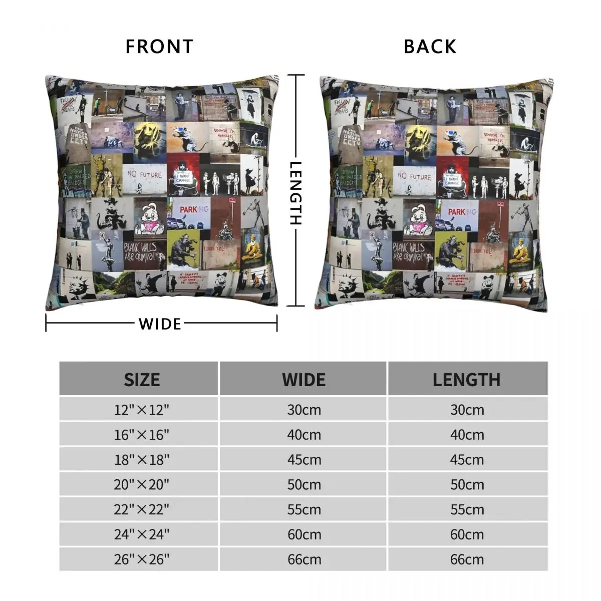 British Street Artists Square Pillowcase Polyester Linen Velvet Printed Zip Decor Pillow Case Room Cushion Cover