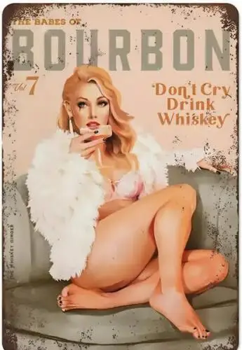 BOURBON WHISKEY METAL TIN SIGN BAR SIGN SEXY GIRL PINK LINGERIE BOURBON BABES 7 sign sign