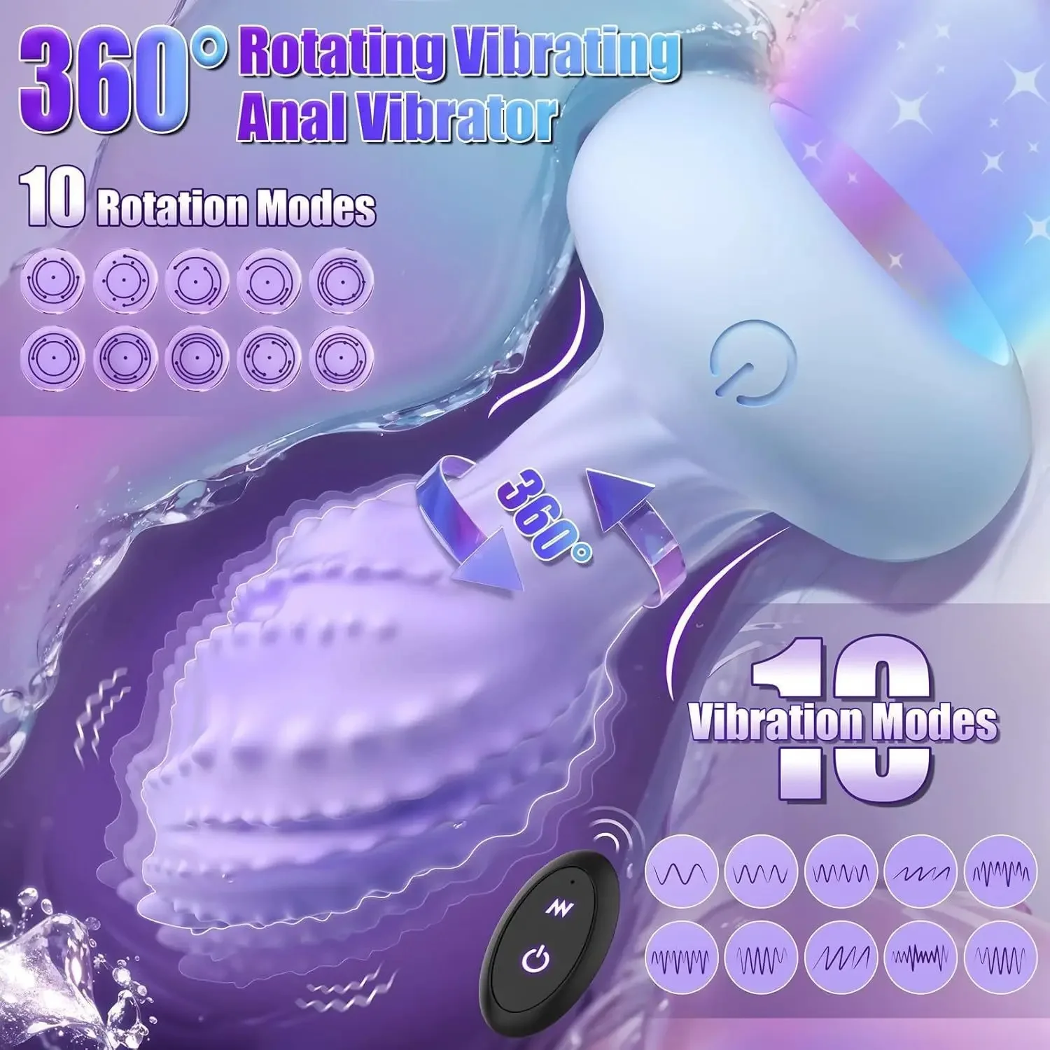 Anal Plug Sex Toys 360° Rotation Butt Plug Vibrator With LED Light UP Remote Control Men Prostate Massager for Women Masturbator