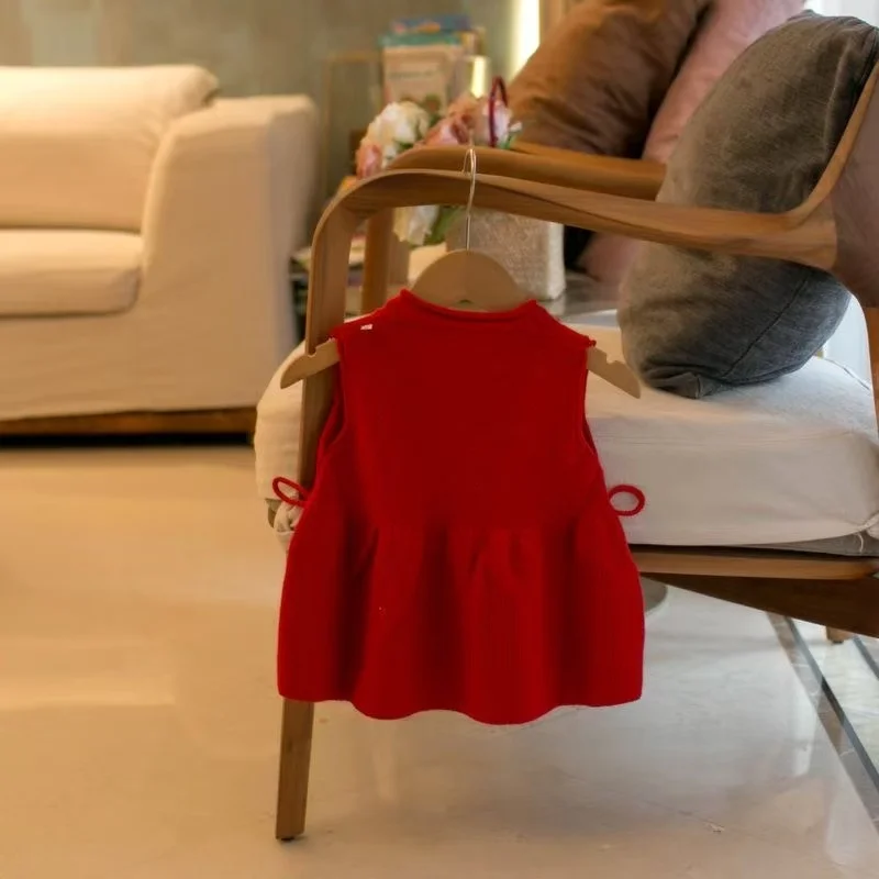 Children's Knitted Cardigan Dress Spring And Autumn Girls' Korean-Style Fashionable Wool Knit Dress Floral Casual Princess Dress