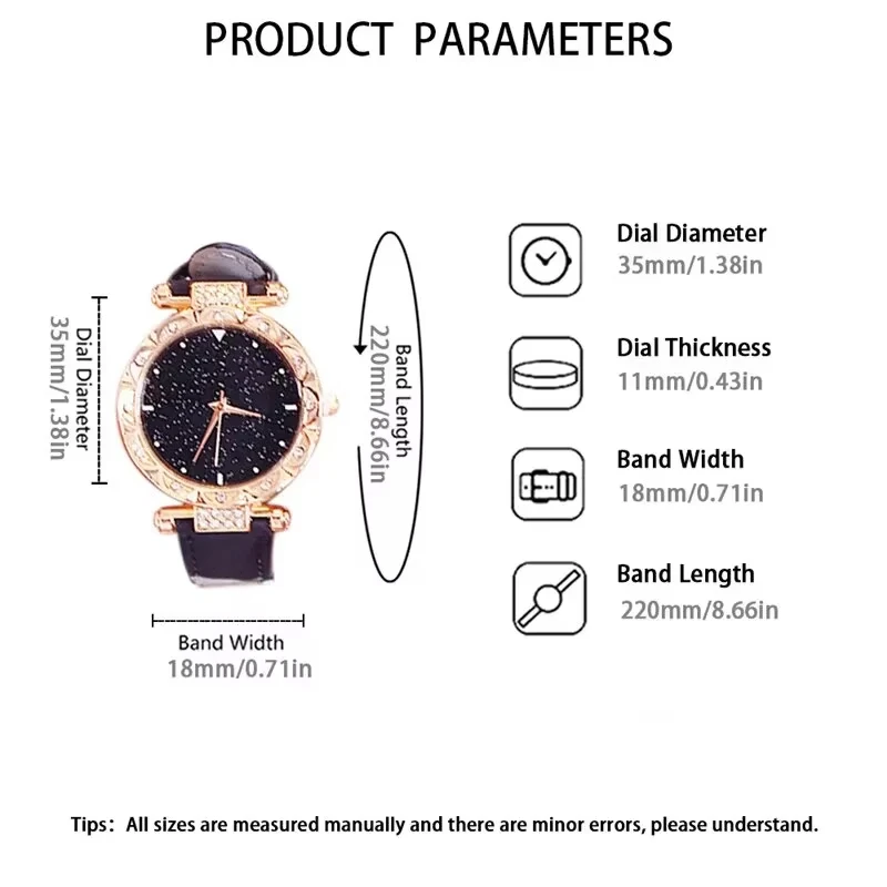 2 pçs conjunto de presentes moda feminina relógios aniversário céu estrelado senhoras pulseira relógio casual couro esportes relógios quartzo feminino