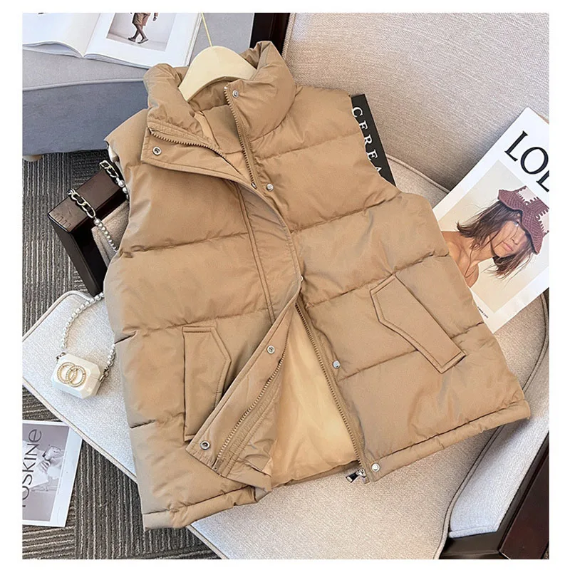 Women Jacket Winter Warm Waistcoat Sleeveless Stand Collar Coats 2024 New Warm Outerwear Casual Lightweight Puffer Vest Jackets