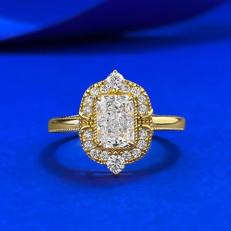 

CKT 925 Silver Simulated Diamond Ring 5 * 7mm White Diamond Ice Flower Cut Diamond Style Wedding Ring Women's Wedding Jewelry