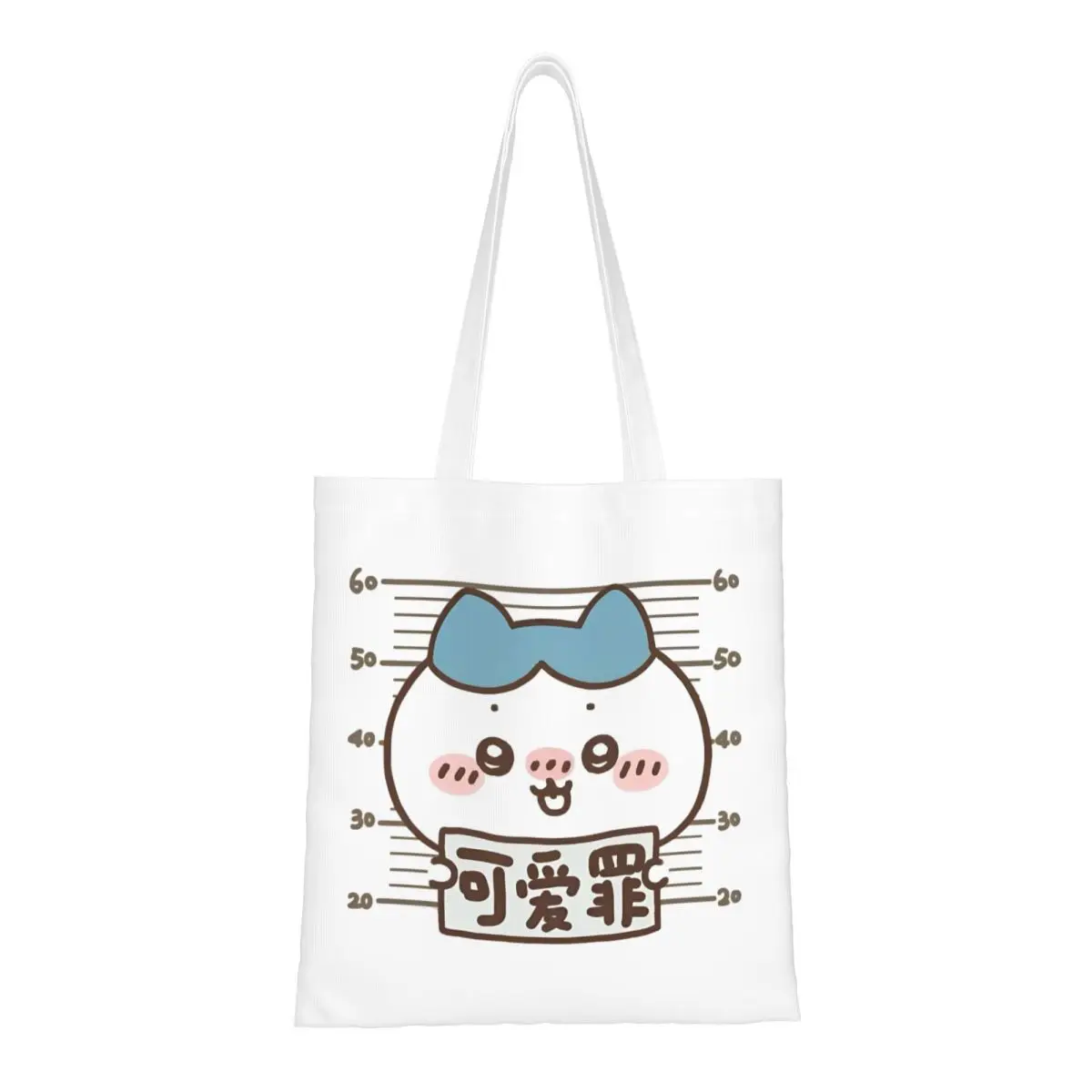 

Chiikawa Hachiware Cute Crime Mugshot Canvas Tote Bag Reusable Large Capacity Shopping Bag for Unisex