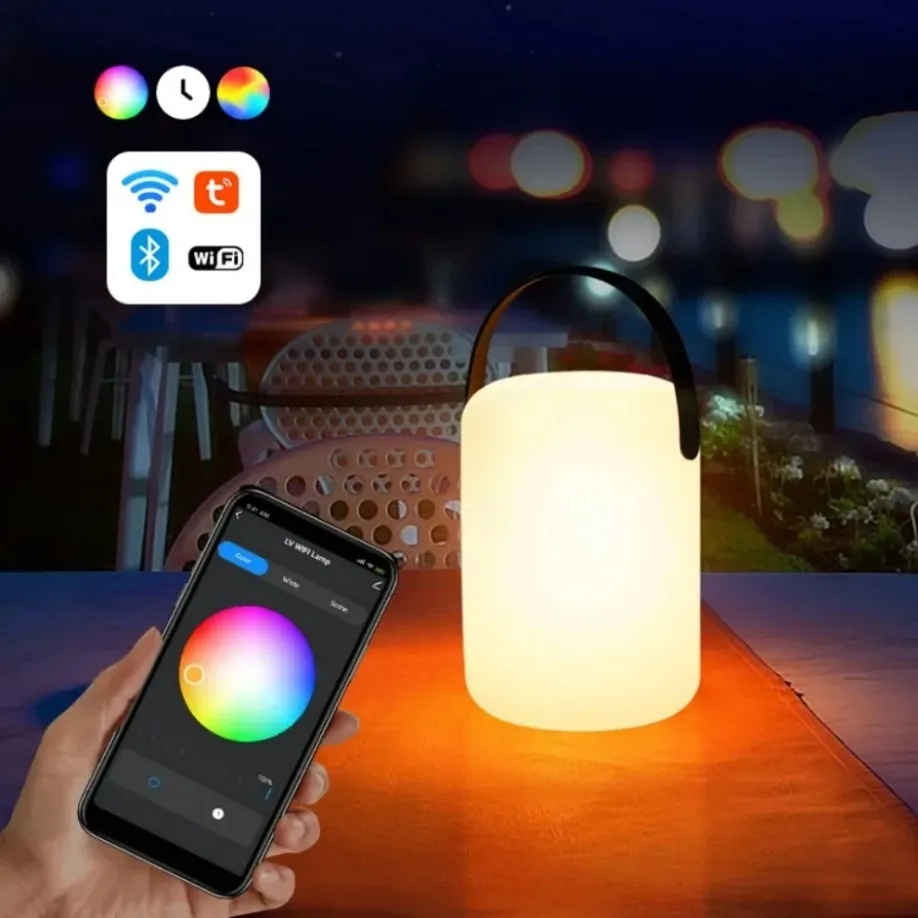 Tuya-Controle Remoto Inteligente RGB LED Table Lamp, impermeável, sem fio, carregamento USB, Camping ao ar livre, Decoração portátil, 16 cores