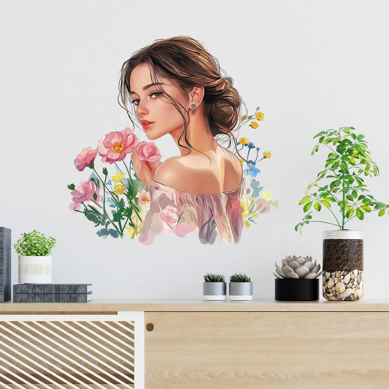 

Beautiful Girl Wall Decals - Watercolor Floral Stickers for Vanity Dresser