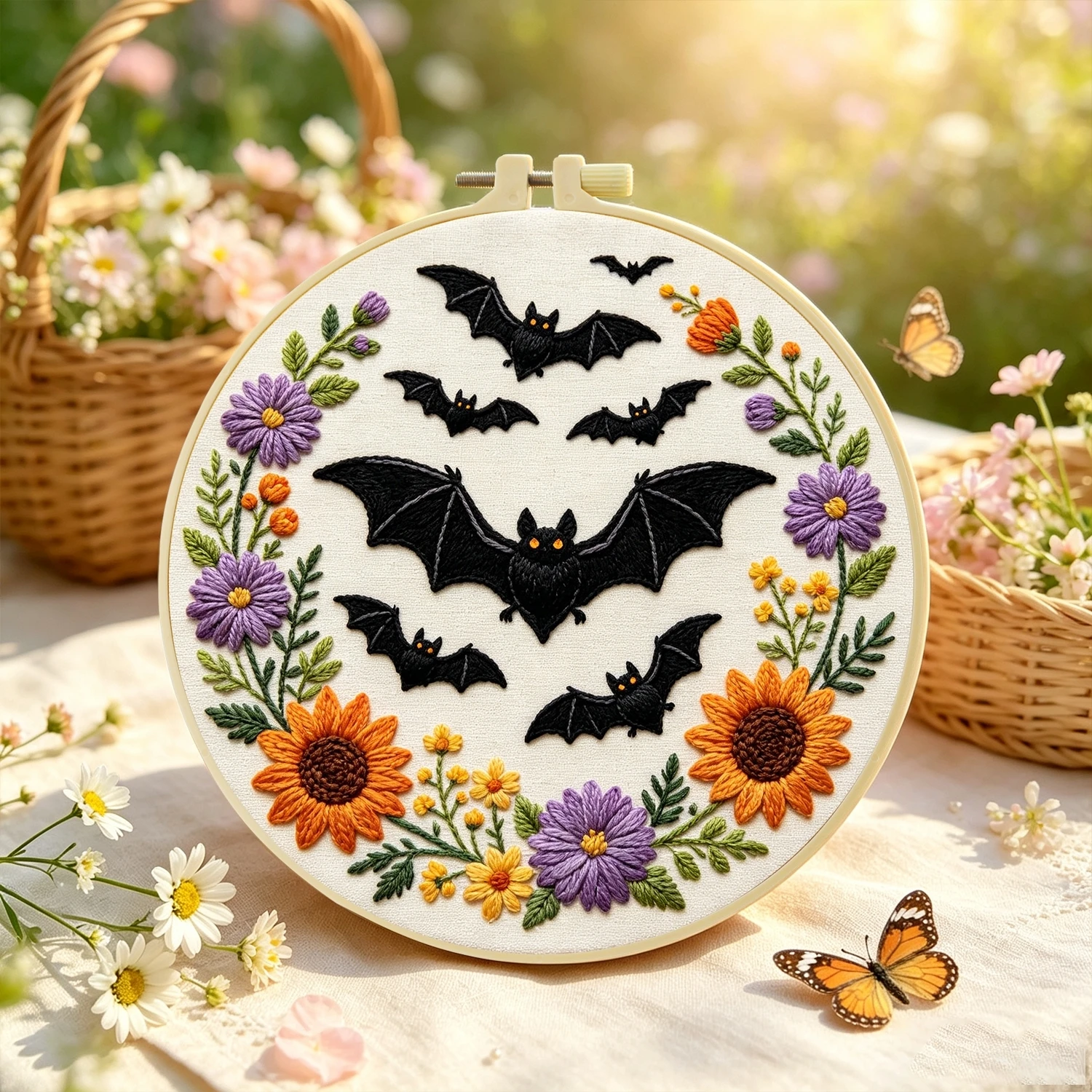 1 Set Fledermaus-Kranz DIY-Stickerei-Set für Anfänger, Stickerei-Starter-Kit, Kreuzstich-Kunstgeschenk, Nadelarbeiten – Detail 5