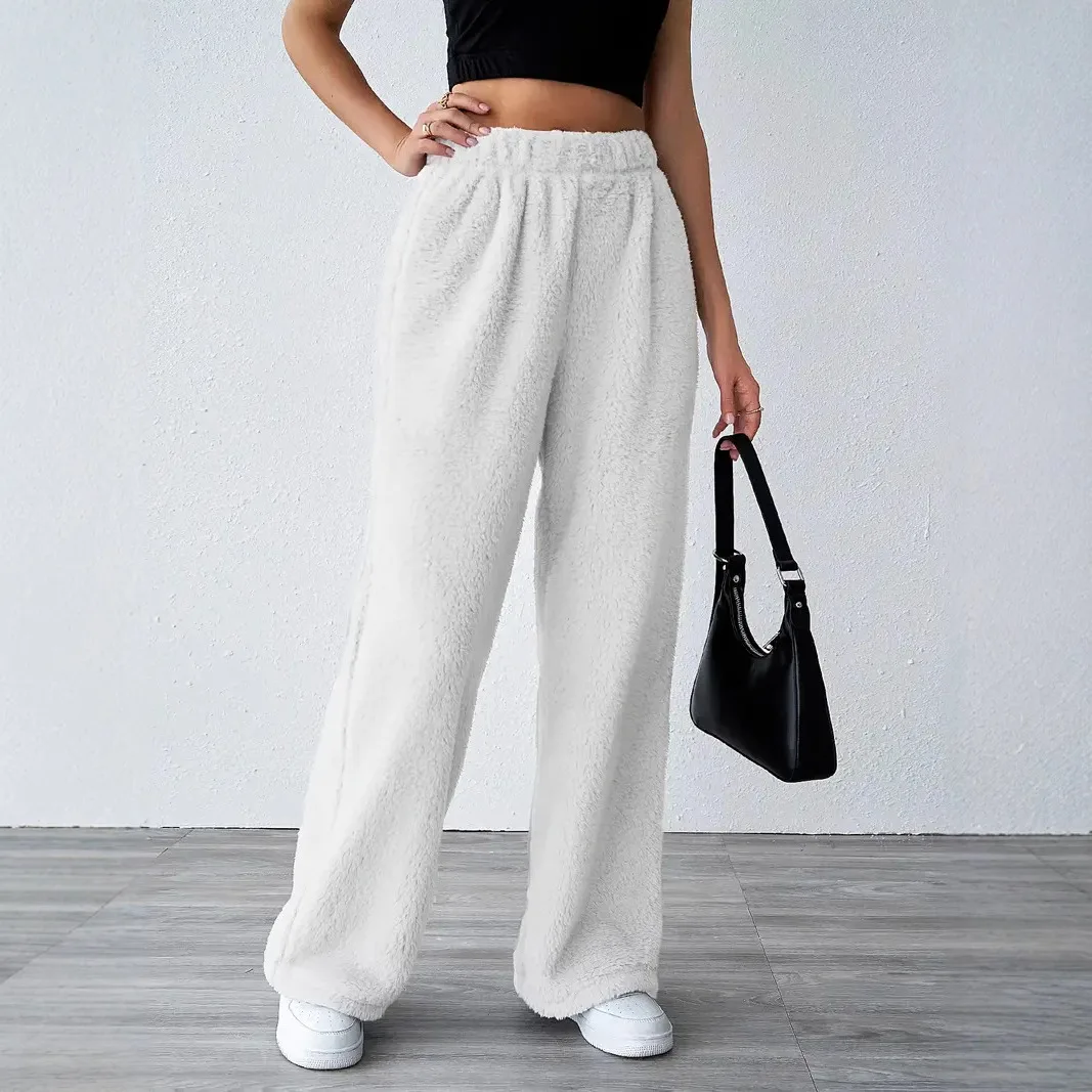 

Solid Color Fashionable Fleece Casual Pants Loose-fitting Comfortable Fleece Warm Long Pants