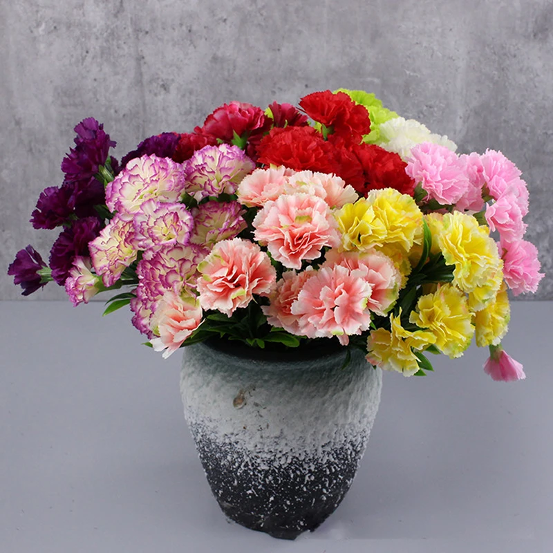 10 Heads Artificial Carnation Home Decoration Multi Color Beauty Silk Fake Flower Especial For Wedding And Festival Decoration