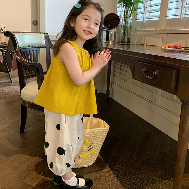 

Baby Girl Summer Dress Girls Suit Western Style Fashion Casual Korean Style Polka Dot Baby Girl Fresh Girl Two-Piece Suit Fashio