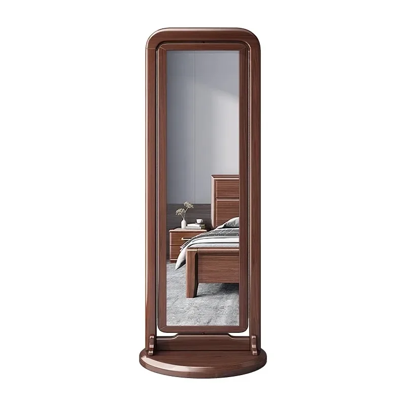 Space-Saving 2-in-1 Mirror & Hanger: Swiveling Full-Length Floor Mirror with Solid Wood Stand and Integrated Storage for Modern