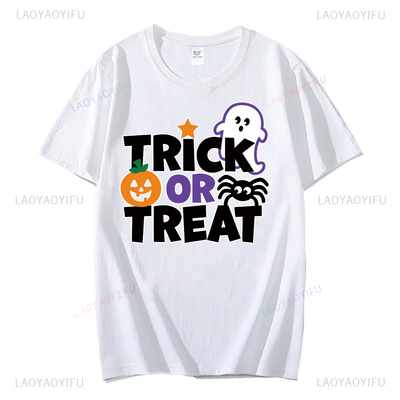 Ghost Spider Trick or Treat Halloween Happy Printed T-shirt Top Neutral Kazaharajuku Neutral Shirt Graphic Oversized T-shirt