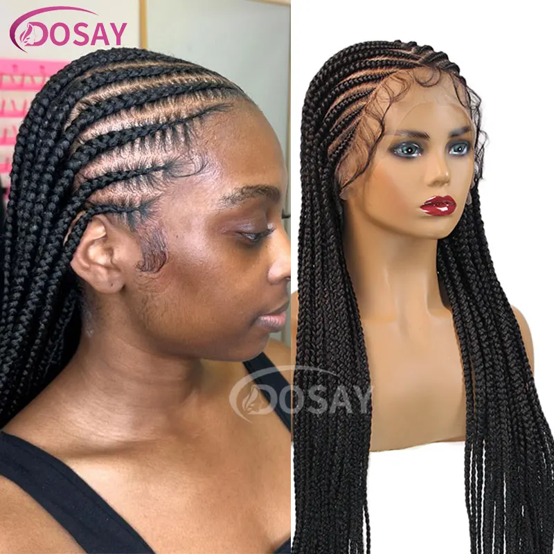 

Synthetic Full Lace Twist Braided Wigs Black Women Tribal Braids Jumbo Braid Wigs 36" Handmade Cornrow Knotless Box Braided Wigs