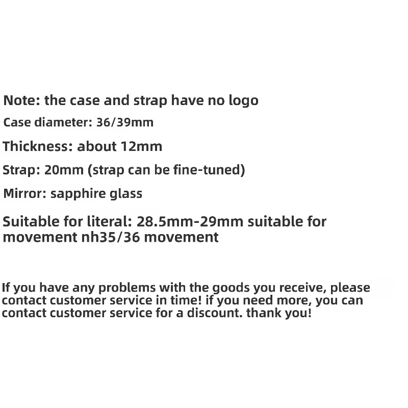 For NH35 Case Accessories Log Round Edge 36/39MM Stainless Steel Case Strap Kit Sapphire Glass