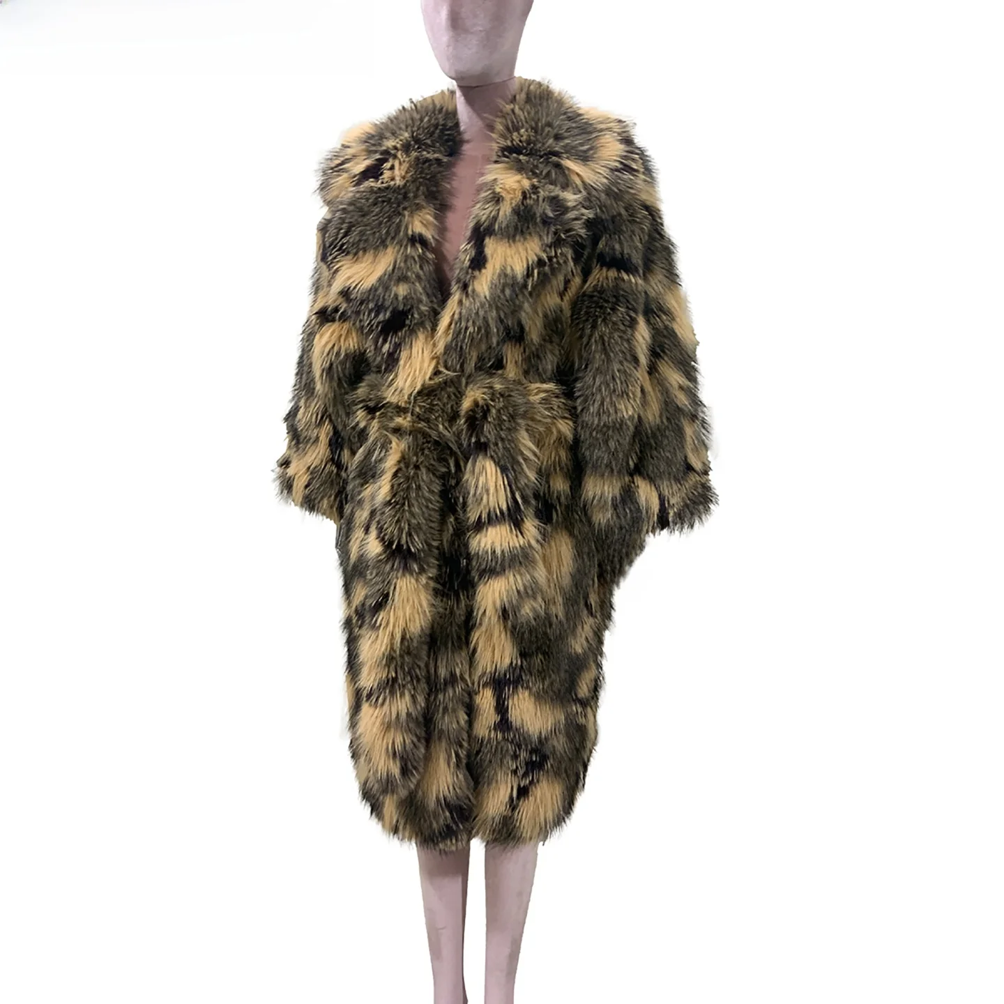 Elegant Nerazzurri Faux Fur Coat Young Style Women's Mid-Length Thick Fluffy Eco-friendly Luxury Outerwear Long Sleeve Elegant