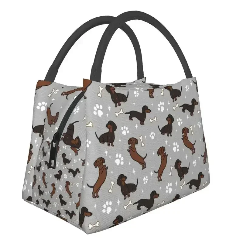Bolsas de almuerzo aisladas Dackel de perro salchicha gris para viajes de acampada The Wiener Dog Teckel refrigerador reutilizable caja térmica Bento para mujer