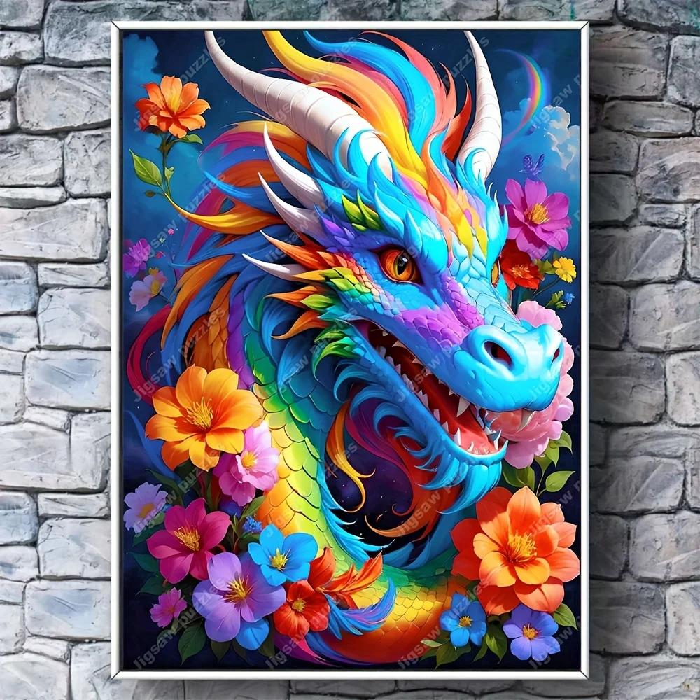 أحجية الصور المقطوعة 2000/1000/1314/520 قطعة - تصميم تنين نابض بالحياة والزهور، ورق عالي الجودة، ديكور فني مكعب محمول يمكنك صنعه بنفسك، Famil